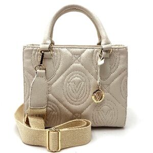 Cream Quilted Crossbody Bag with Gold Hardware